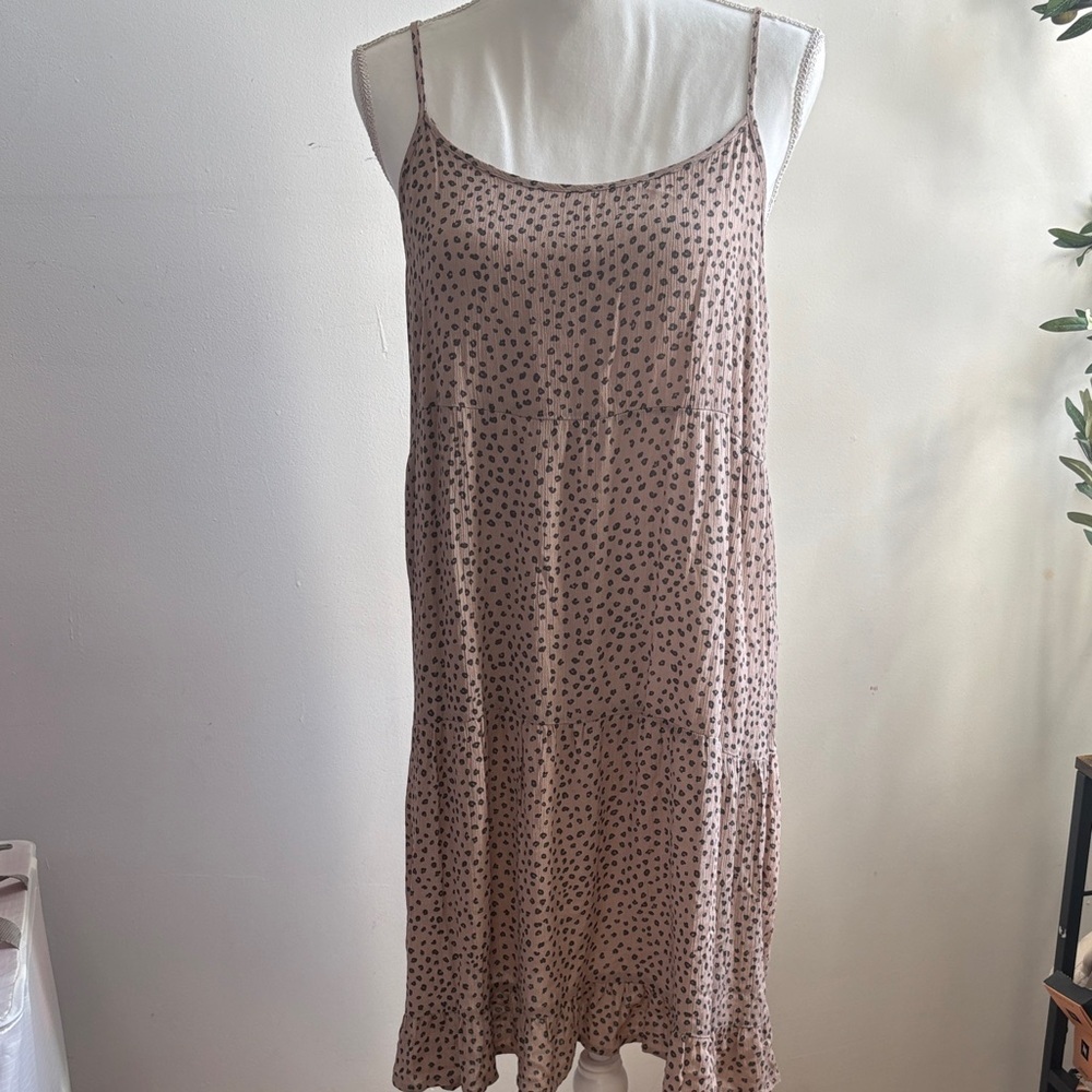 Pink Rose Spaghetti Strap Brown Midi Dress
